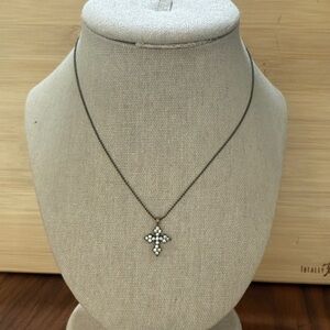 Kenny Ma San Francisco Antiqued Gold Tone Rhinestone Cross Charm Necklace